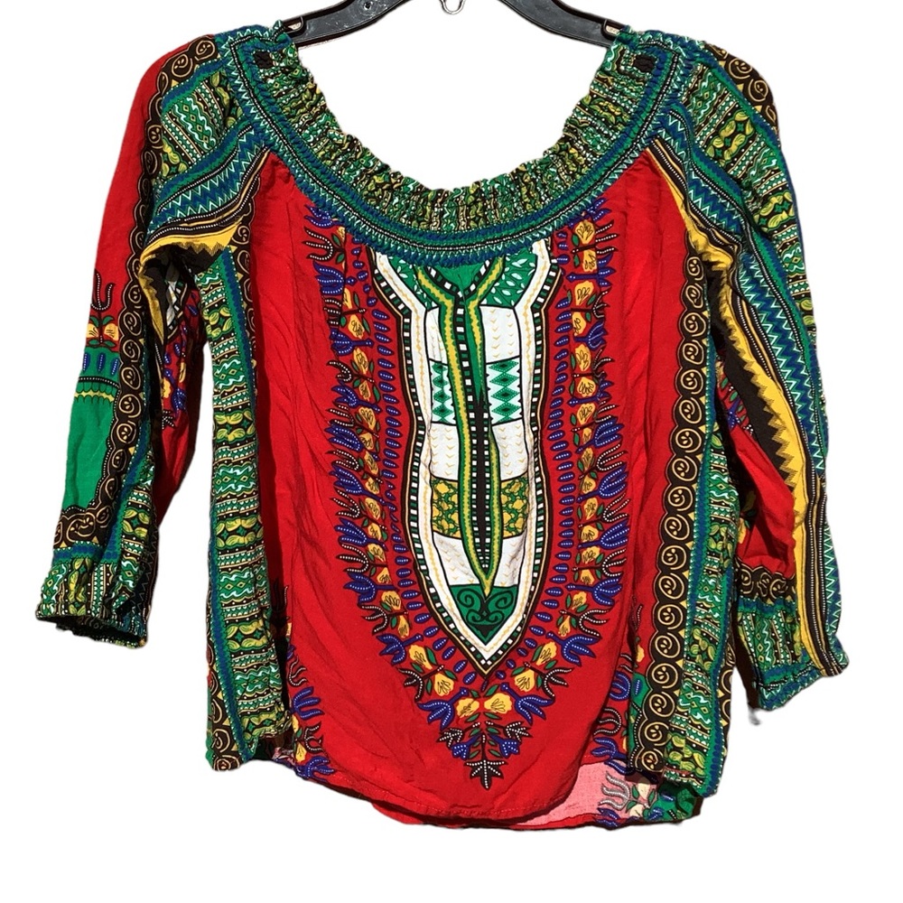 Bold Patterned Off Shoulder Cropped 100% Cotton Love J Top Loose Fit